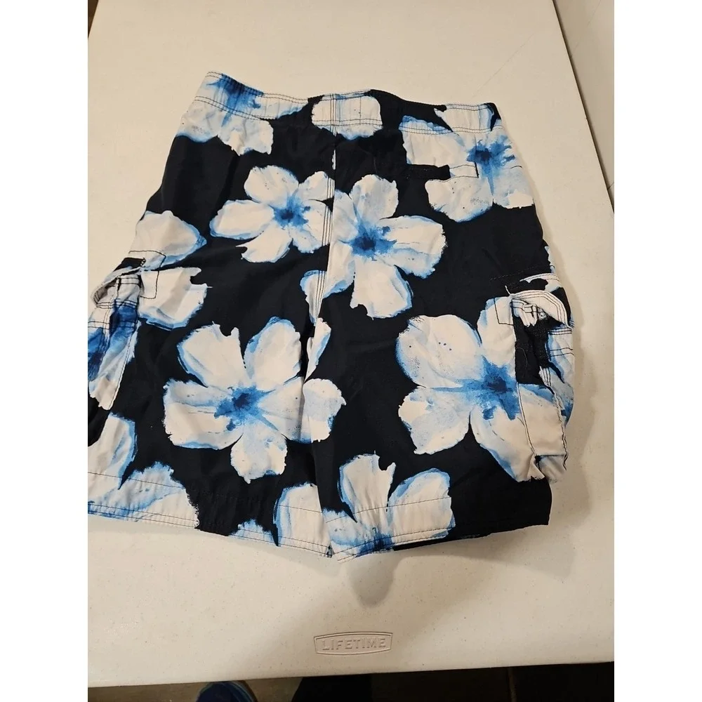 Abercombie & Fitch‎ Navy/White Swim Trunks Mens Medium Lined Cargo Floral (1512